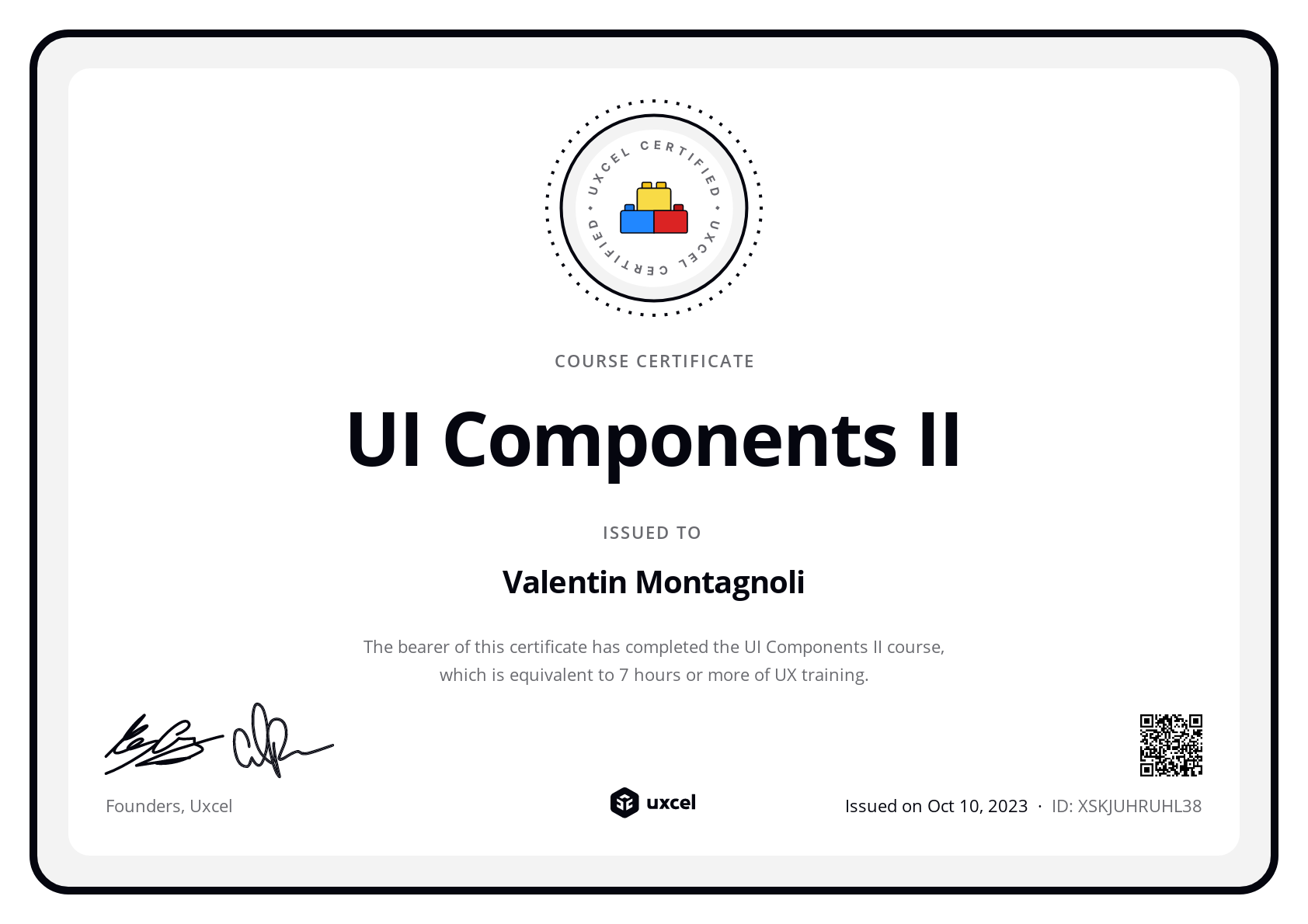 Valentin Montagnoli's certificate